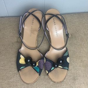 Marc Jacobs Italy Runway Vintage Pinup Peep Toe Mod Polka Dot Cork Sandal Heels